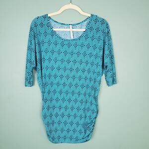 41 Hawthorn Berneen Printed Dolman Sleeve Teal Green Ruched Top Size Small